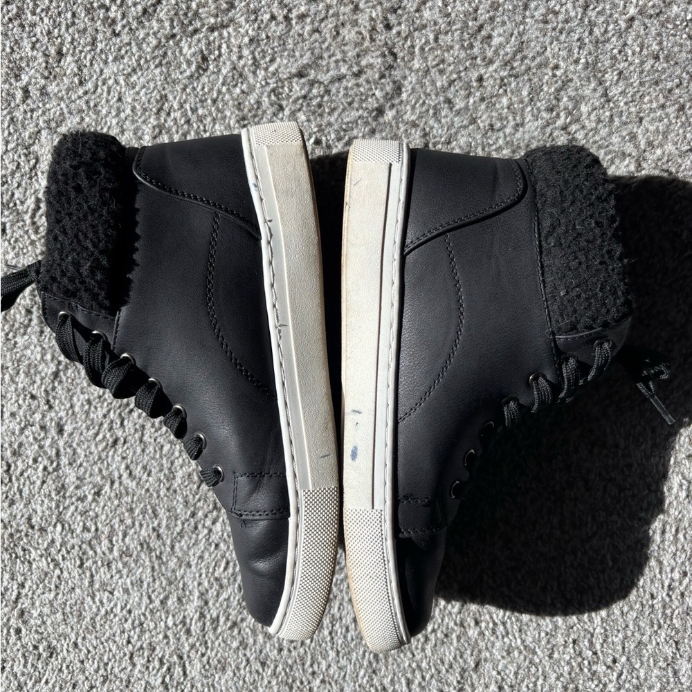 Grunge Faux Leather Black High Top Emo Sneakers with Faux Fur trim - Size 8 - Picture 6 of 9
